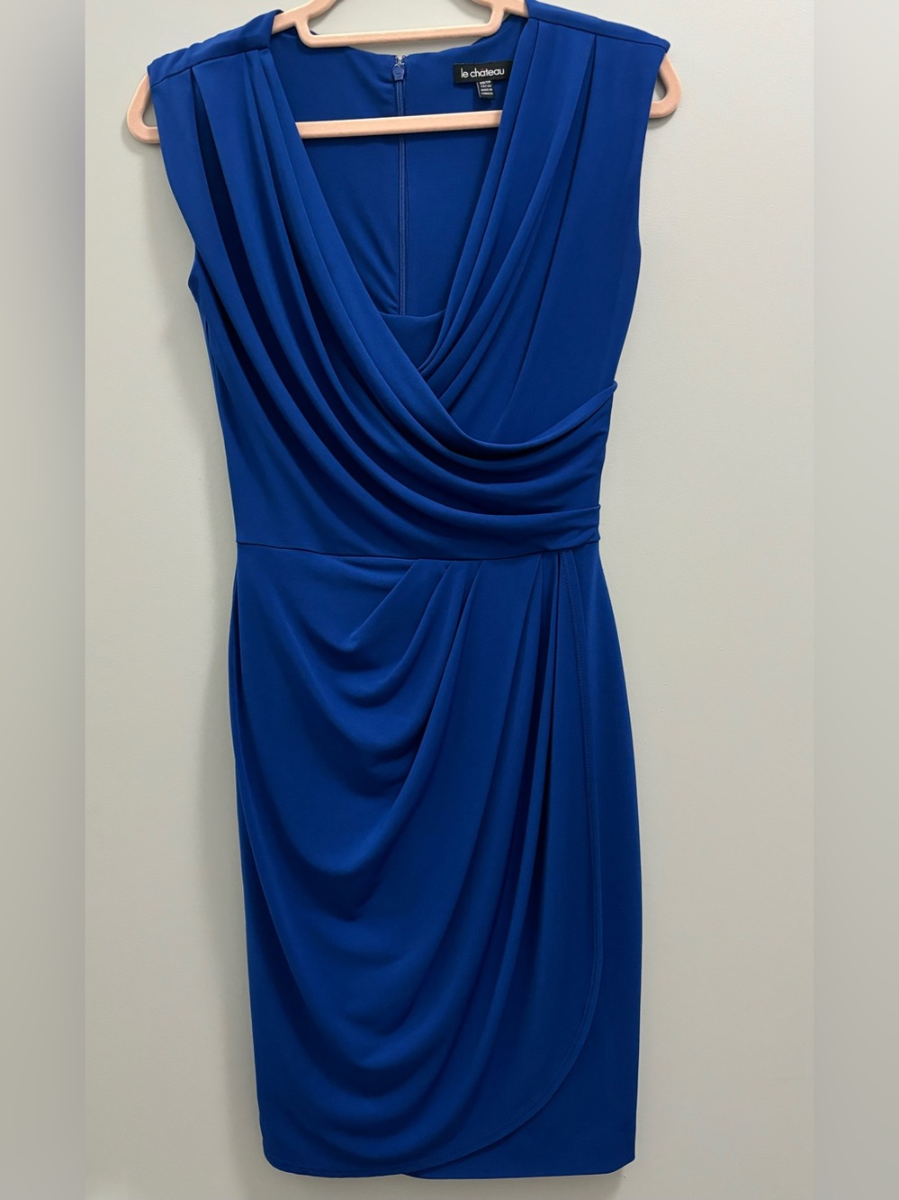 le chateau Draped V-Neck Midi Dress in Royal Blue